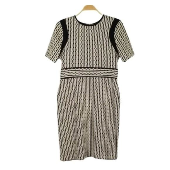 Gabby Skye Black/ Beige Geometric Pattern Green Zipper Detail Dress SIZE 4 - Picture 1 of 9